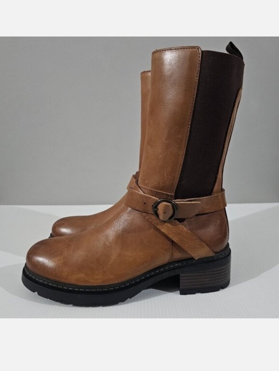 SoftWalk Shoes - Softwalk Neenah Mid Calf Riding Boot Women 8 NARROW Brown Leather Equestrian